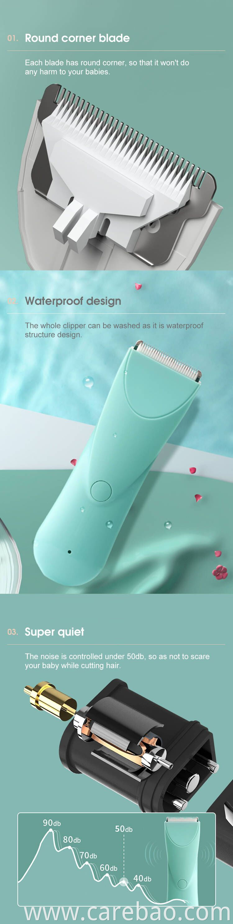 2022 Carebao Washable Electric Trimmer Body Hair Clipper For Baby Kids Children With Low Noise Vibration In Blue And Green